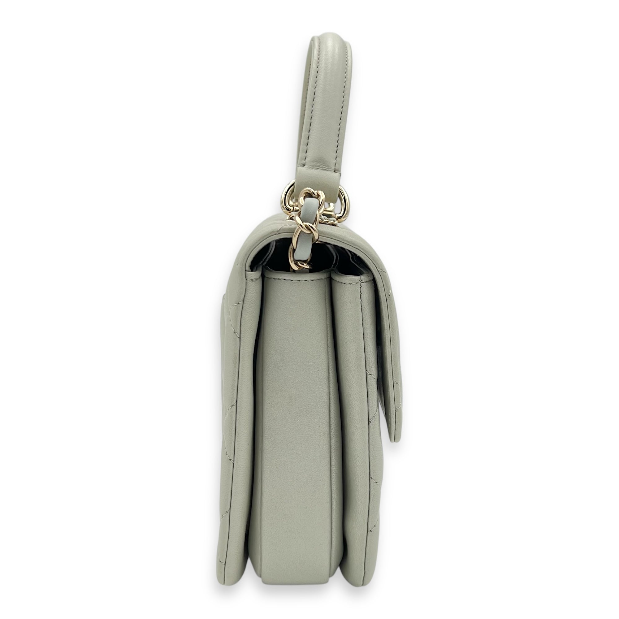 Trendy CC Top Handle Bag Blue in Lambskin, Gold hardware - Image 4