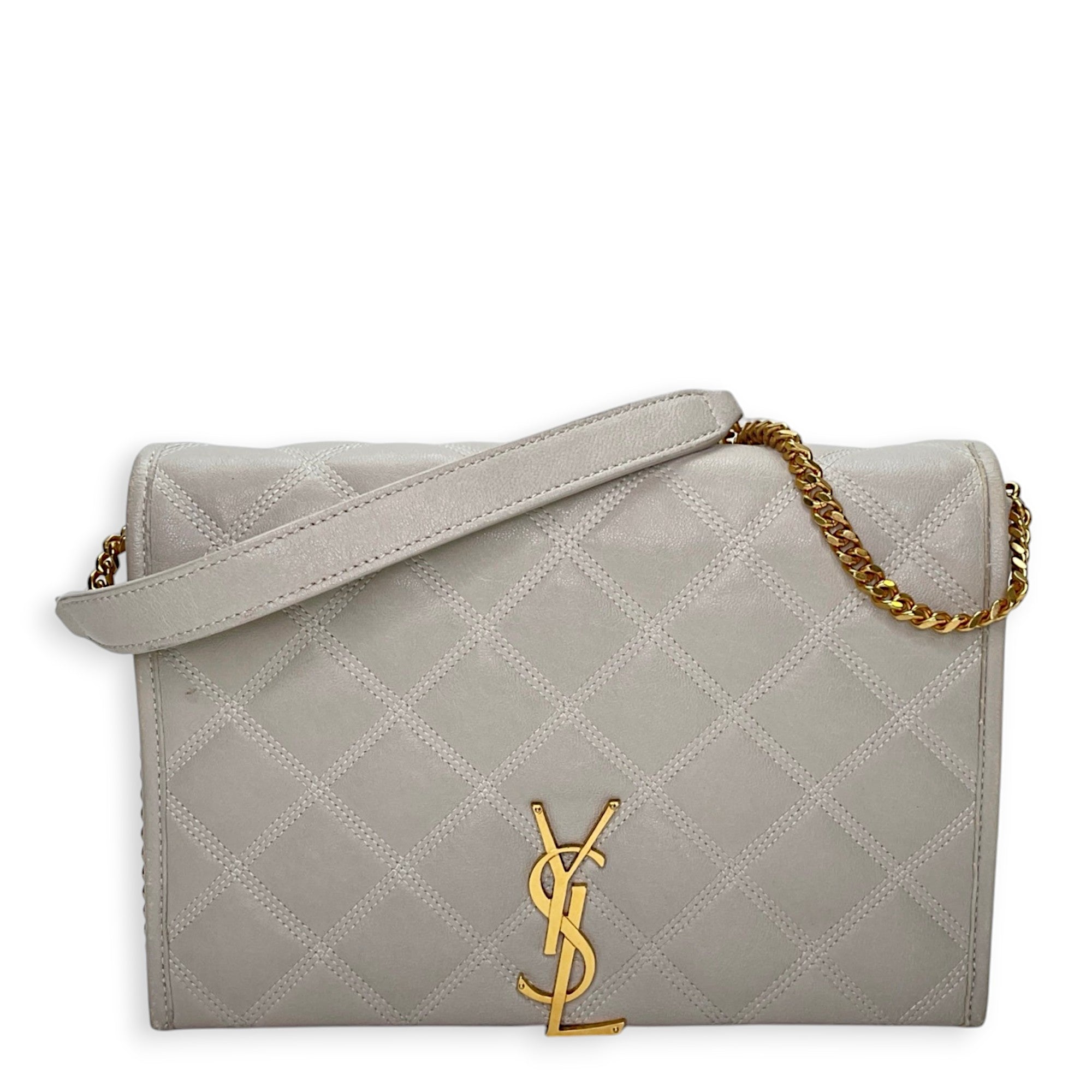 Becky Cream Shoulder Bag in Calfskin, Gold hardware