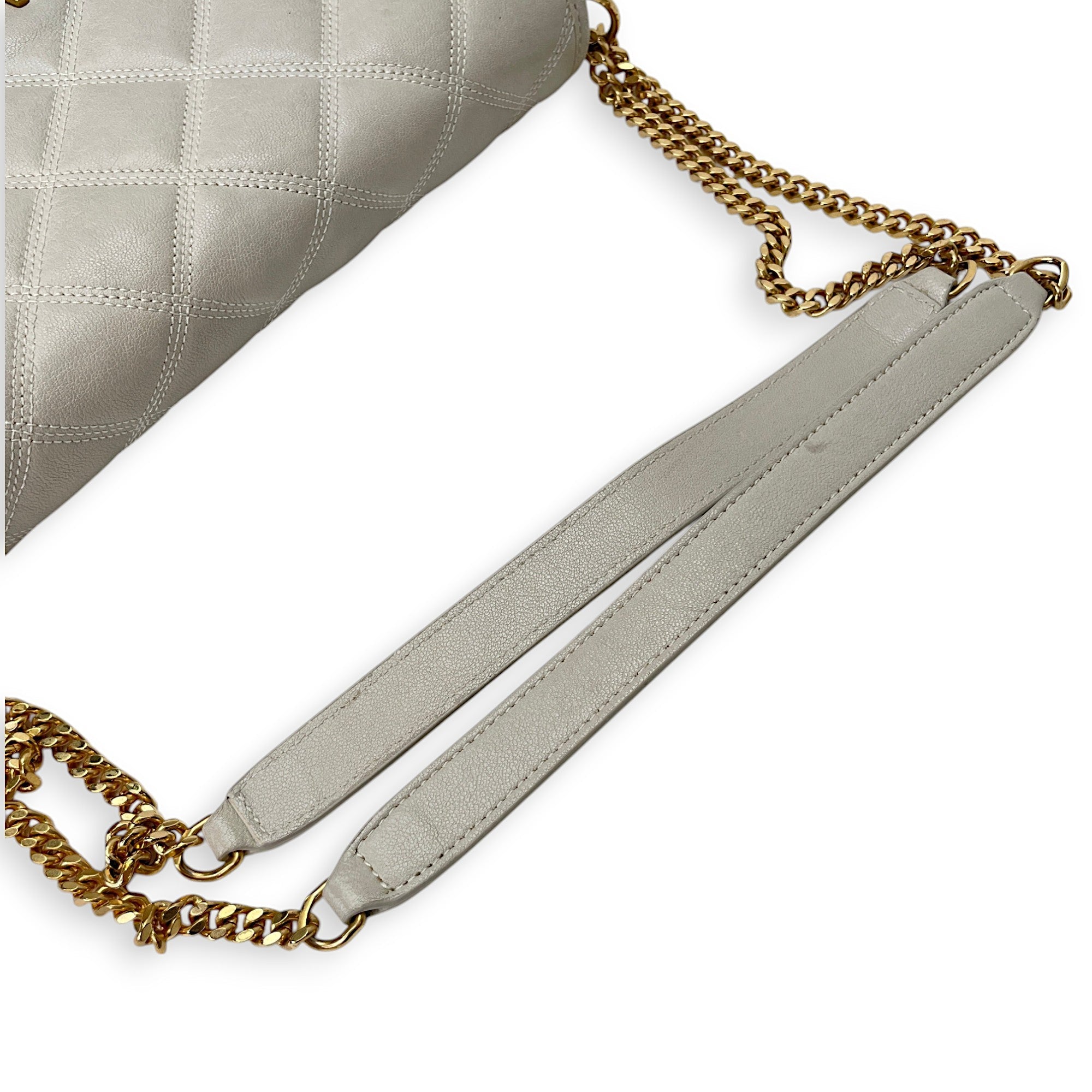 Becky Cream Shoulder Bag in Calfskin, Gold hardware - Image 21