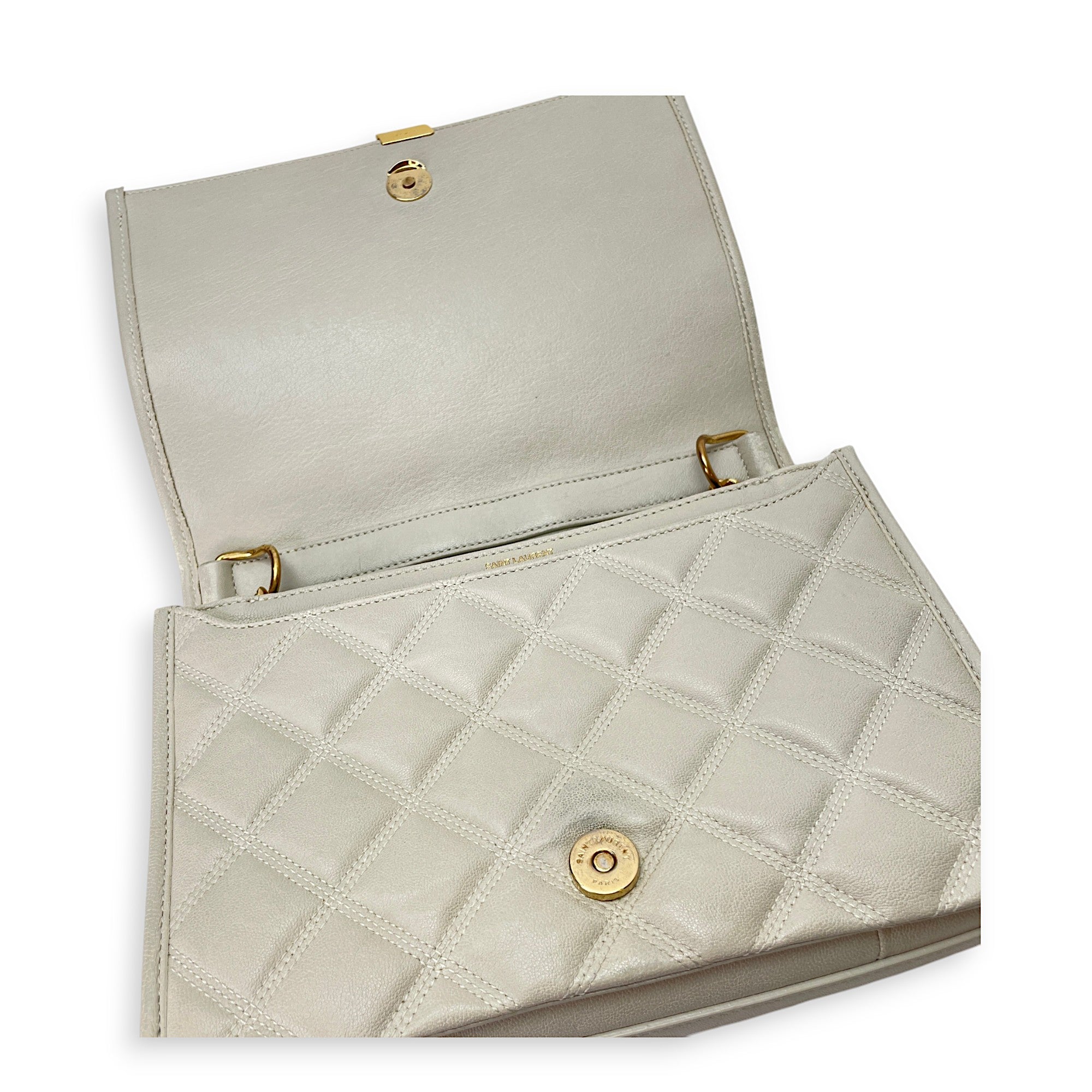 Becky Cream Shoulder Bag in Calfskin, Gold hardware - Image 8