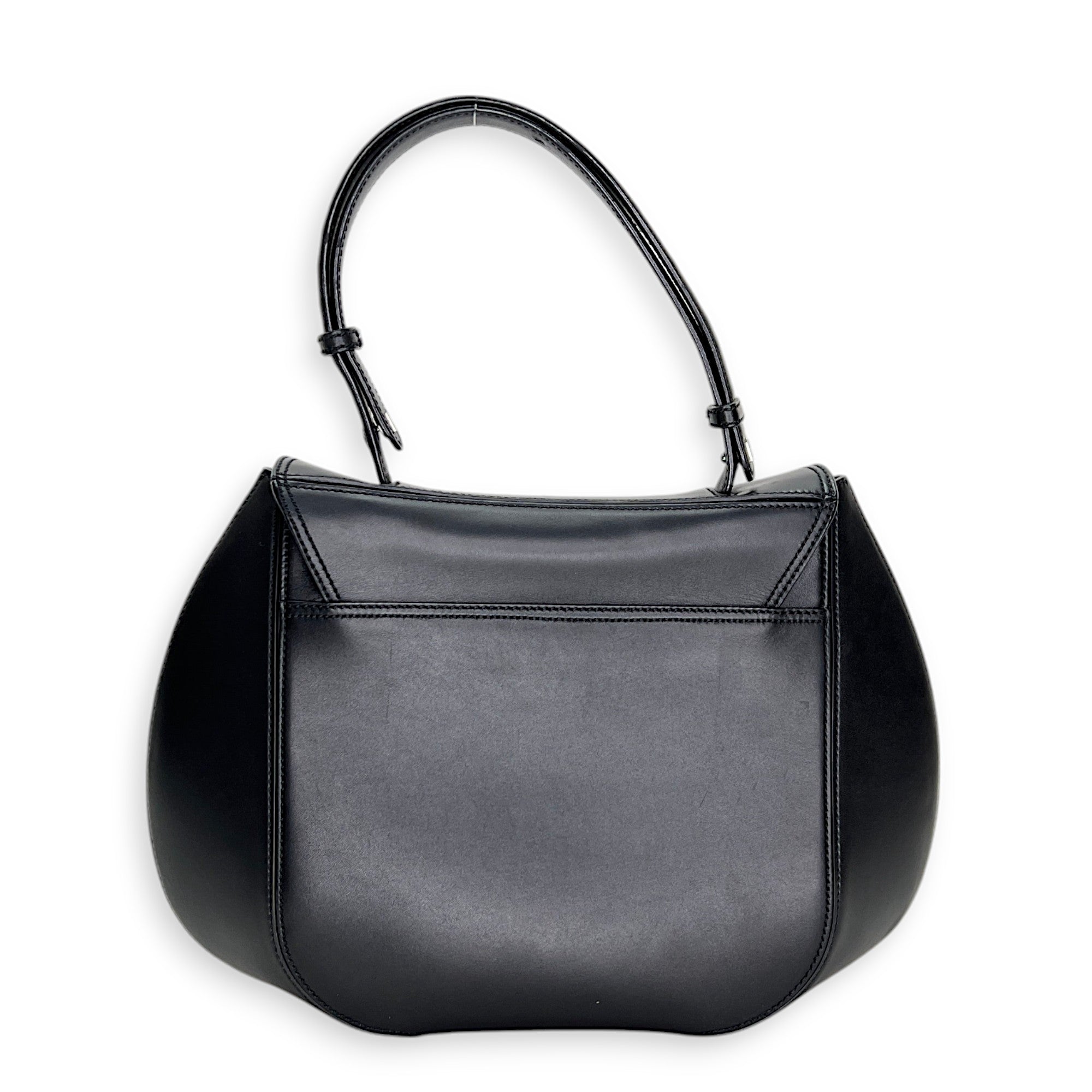 Gancini Flap Black Top Handle Bag in Calfskin, Silver hardware - Image 3